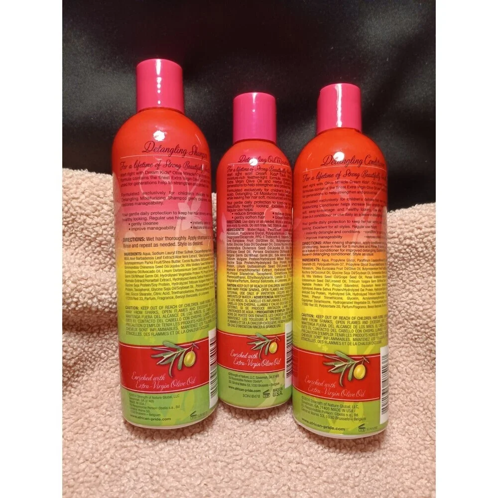African Pride Dream Kids Olive Miracle Shampoo Conditioner Oil Moisturizer 3pk